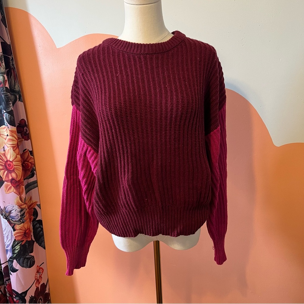 a new day burgundy colorblock sweater size m